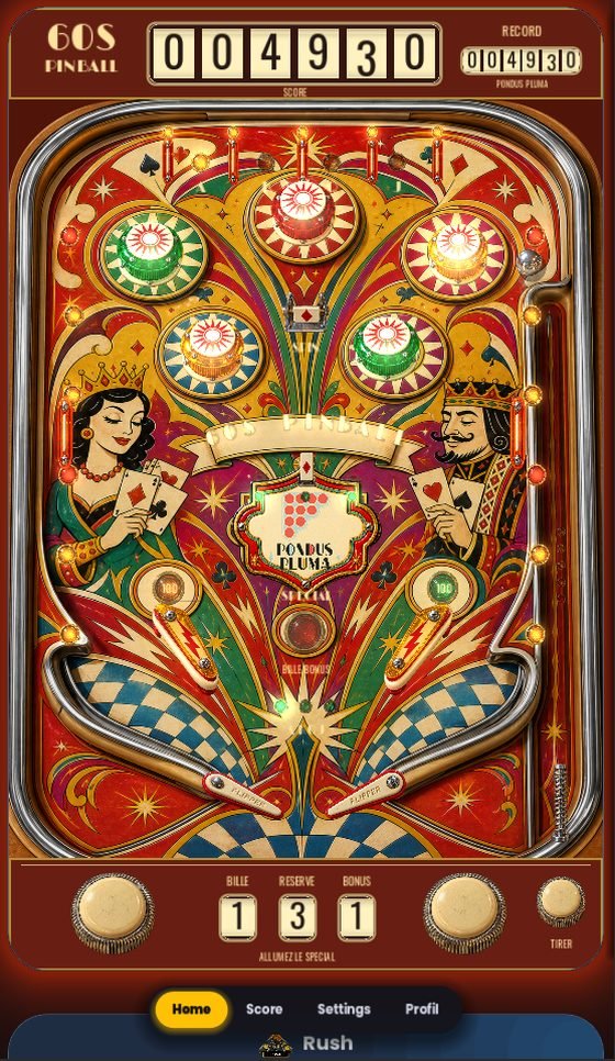 Le mini-jeu 60S pinball dans l'application Scroll Games