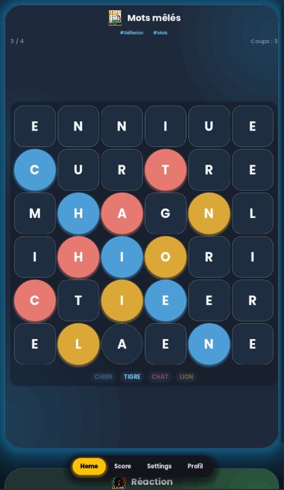 Le mini-jeu Mots mêlés dans l'application Scroll Games